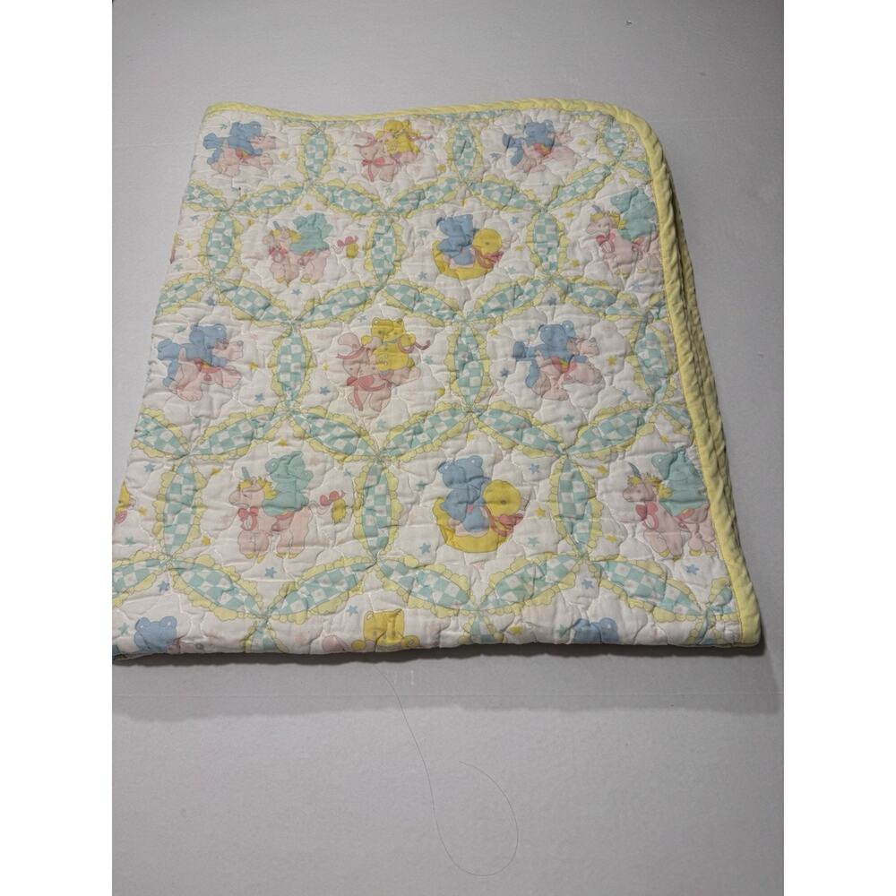 VTG Unisex 40” X 46”Baby Blanket Crib Quilted Comforter Unicorn, Rabbit, Bear
